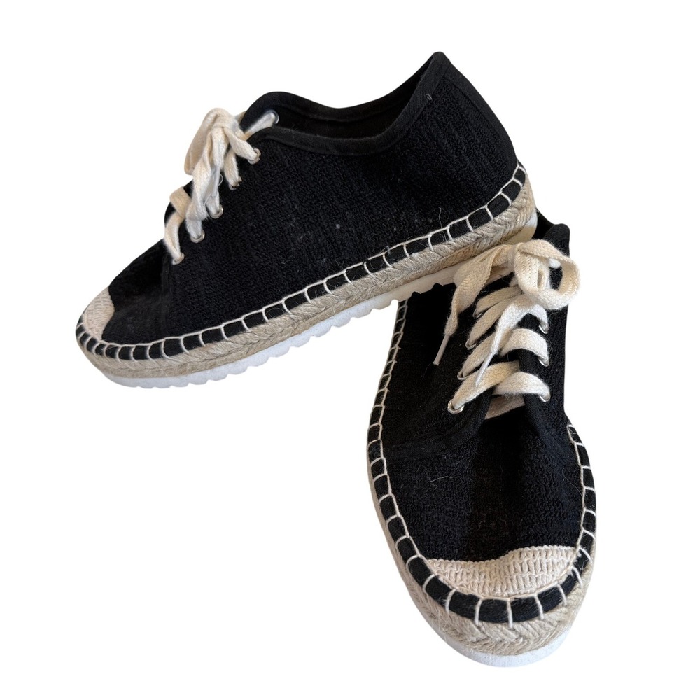 Francesco Black Espadrille Lace‎ Up Sneakers Women's Size 8M